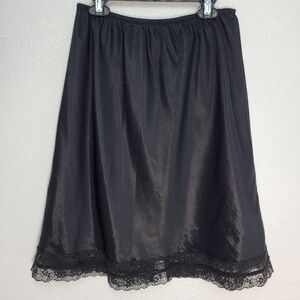 Dior Black Satin Midi Slip Skirt with Lace Trim